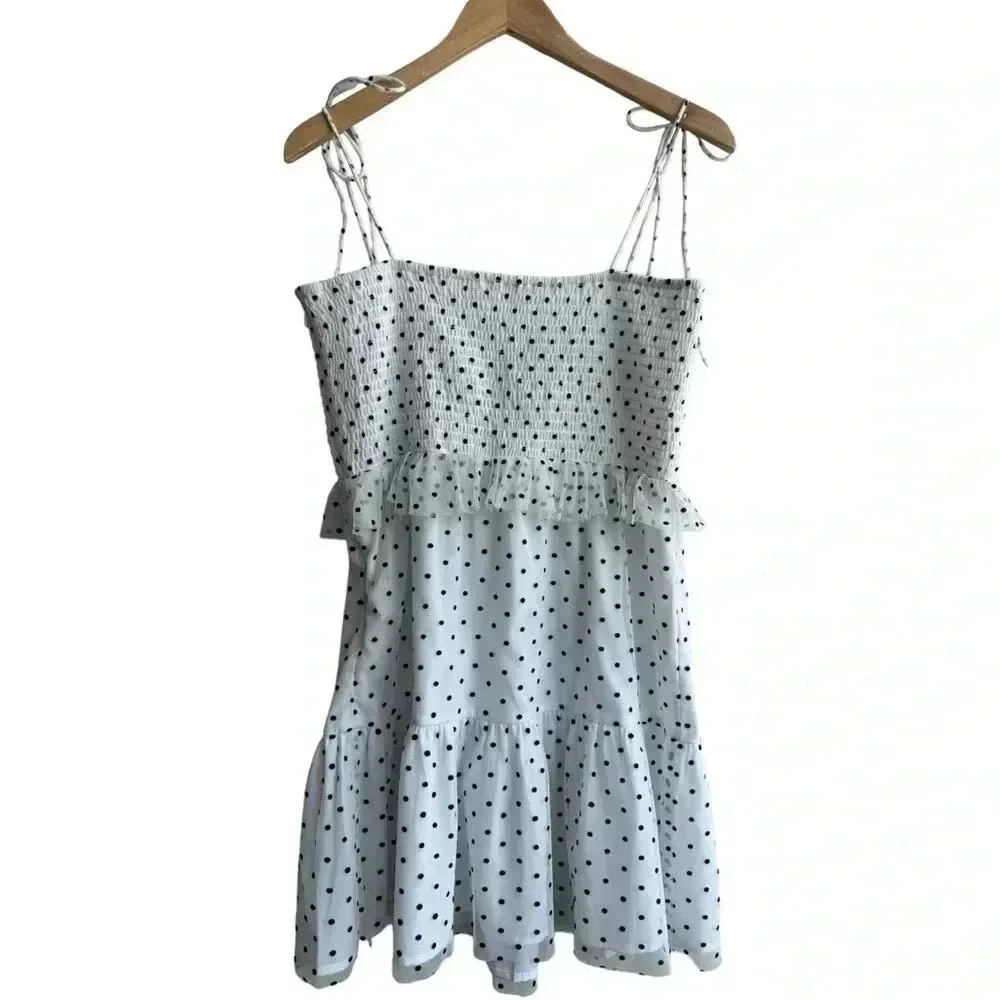 LOVERS + FRIENDS | NWOT Blakeley Mini Dress | Black White Polka Dot Ruffles | L - Picture 8 of 11